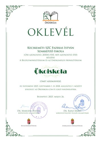 Ökoiskola címet kapott intézményünk
